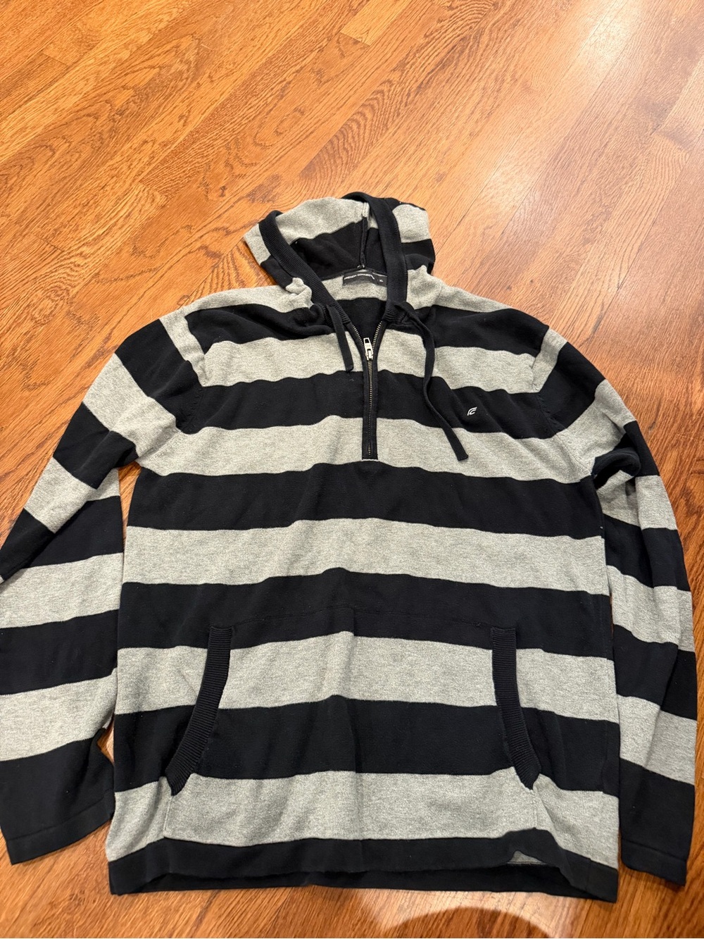 French Connection Black and Gray Striped Half-Zip Hoodie